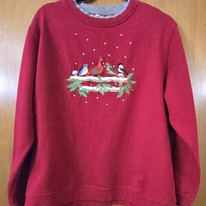 Southern Lady Crew Neck Sweatshirt Embroidered Cardinals Blue Bird Snow Holly XL